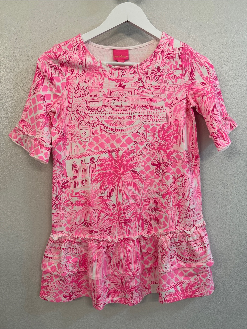 Lilly Pulitzer Girls Kailyn Dress L Pink Blossom Palm Beach Paradise NWT  [1027]